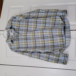 Men's Gap Blue/Green Plaid Cotton Button-Down Long-Sleeve Shirt, Size Large